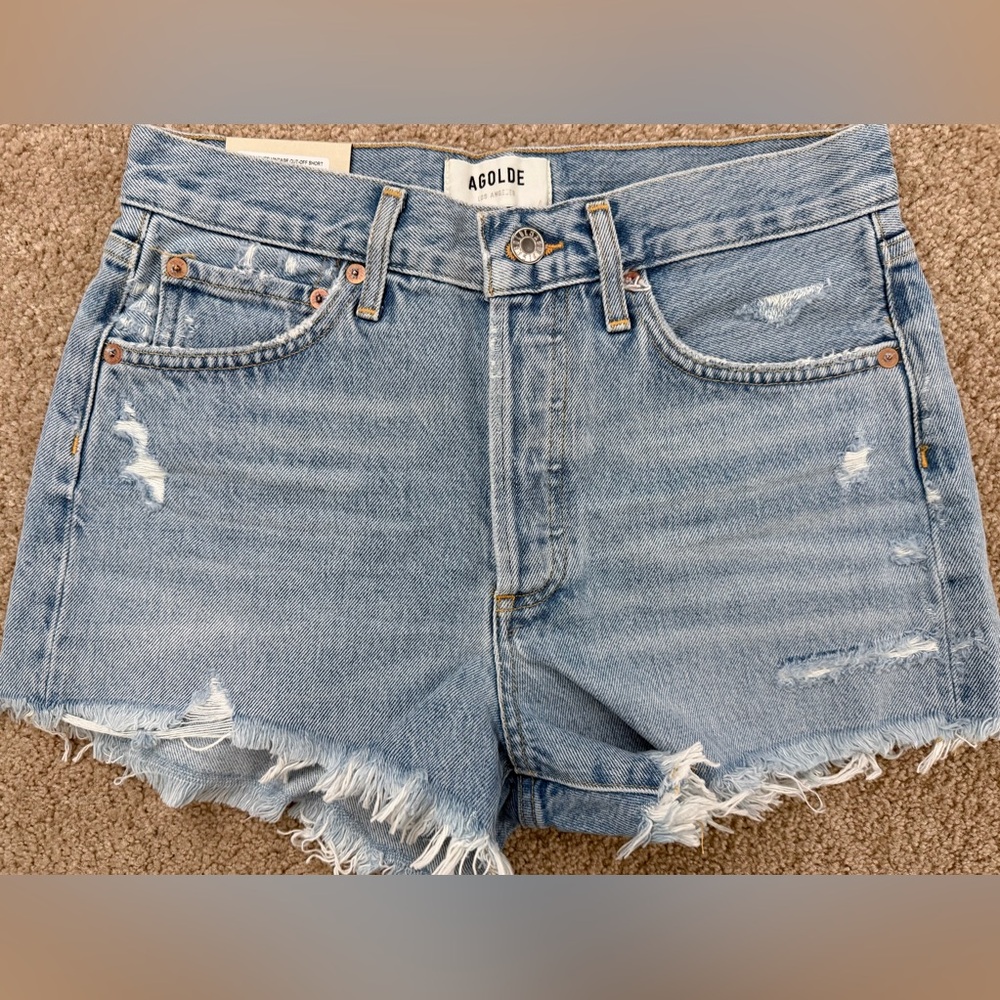 AGOLDE Parker Cutoff Shorts Women's Distressed Light Blue Denim Shorts